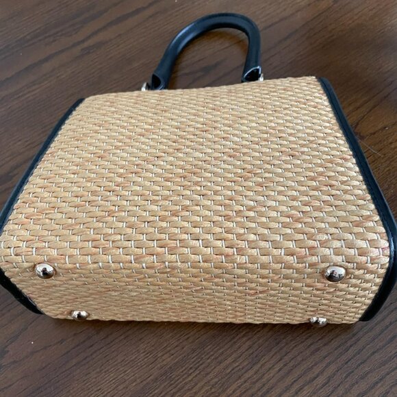Neiman Marcus Gold Straw Retro Woven Handbag - Picture 3 of 5